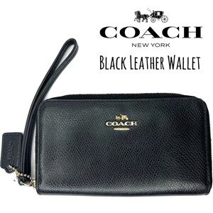 Coach Black Leather Mid-Size Zip Accordion Wallet